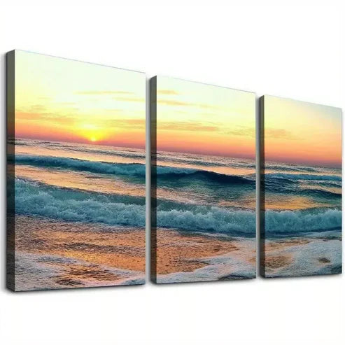 3pcs Elegant Ocean Sunrise View above Sea Art Set Canvas Unframed - High Quality Print 100% Australian Made Wall Canvas