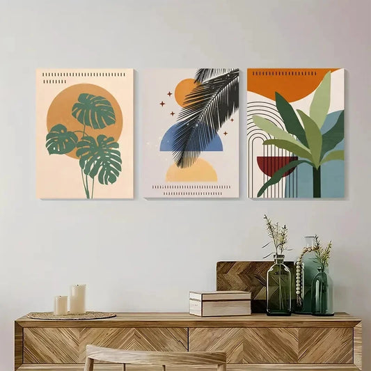 3pcs Abstract Palm Leaf Botanical Flower Metal Print Ready to Hang Art