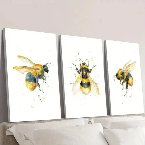 3pcs Vibrant Bee Watercolor Decor Wall Art Canvas Unframed – High Quality Print 100% Australian Made Wall Canvas
