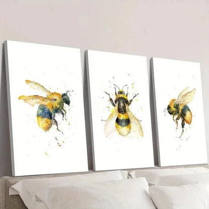 3pcs Vibrant Bee Watercolor Decor Wall Art Canvas Unframed – High Quality Print 100% Australian Made Wall Canvas