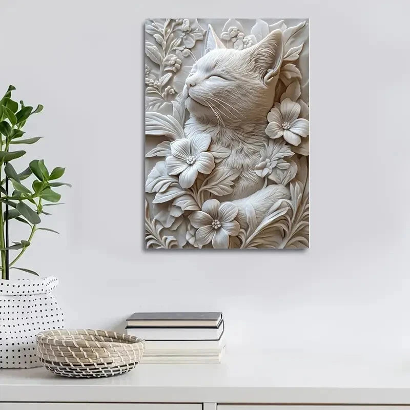 Featuring an American Shorthair Cat Among Flowers 40x60cm Metal Print Ready to Hang - Bella Home Decor