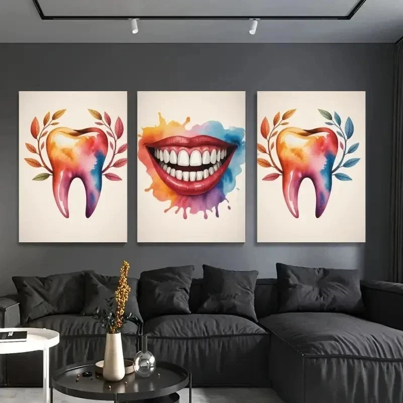 3pcs Tooth, Smile, Watercolor Canvas Wall Art Set Canvas Framed 60x90cm - High Quality Print 100% Australian Made Wall Canvas Ready to Hang - Bella Home Decor
