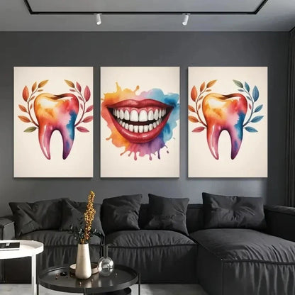 3pcs Tooth, Smile, Watercolor Canvas Wall Art Set Canvas Framed 60x90cm - High Quality Print 100% Australian Made Wall Canvas Ready to Hang - Bella Home Decor