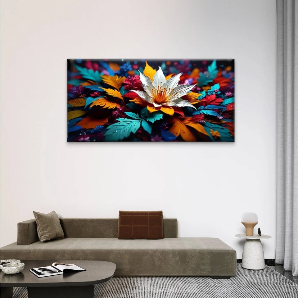 Colorful Flowers Leaves Design Wall Art Canvas Office Home Room Framed 120x60cm