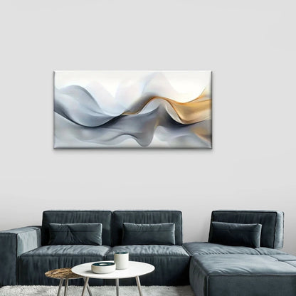 White & Golden Swirling Design Wall Art Canvas Office Home Room Framed 120x60cm
