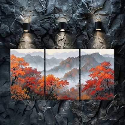 3pcs Traditional Ink Mountain Scenery Metal Print Ready to Hang Art