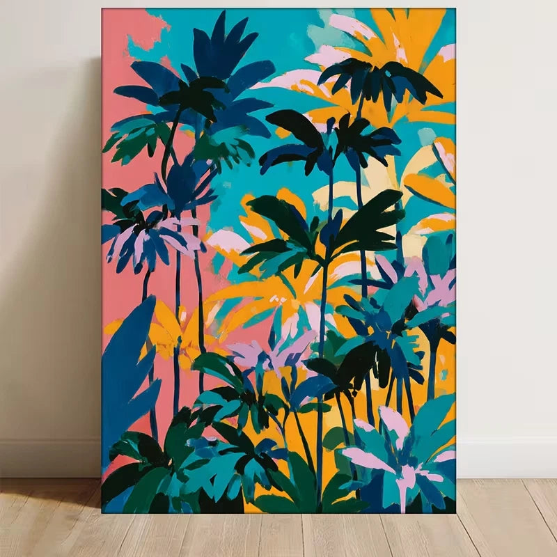 Abstract Tropical Palm Tree Painting 60x90cm Metal Print Ready to Hang