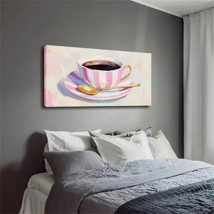 Pink & White Dark Drinks Cup Wall Art Canvas Office Home Room Framed 120x60cm - Bella Home Decor