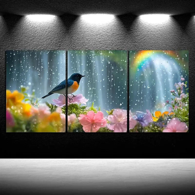 3pcs Bird and Floral Mural Nature Metal Print Ready to Hang Art - Bella Home Decor