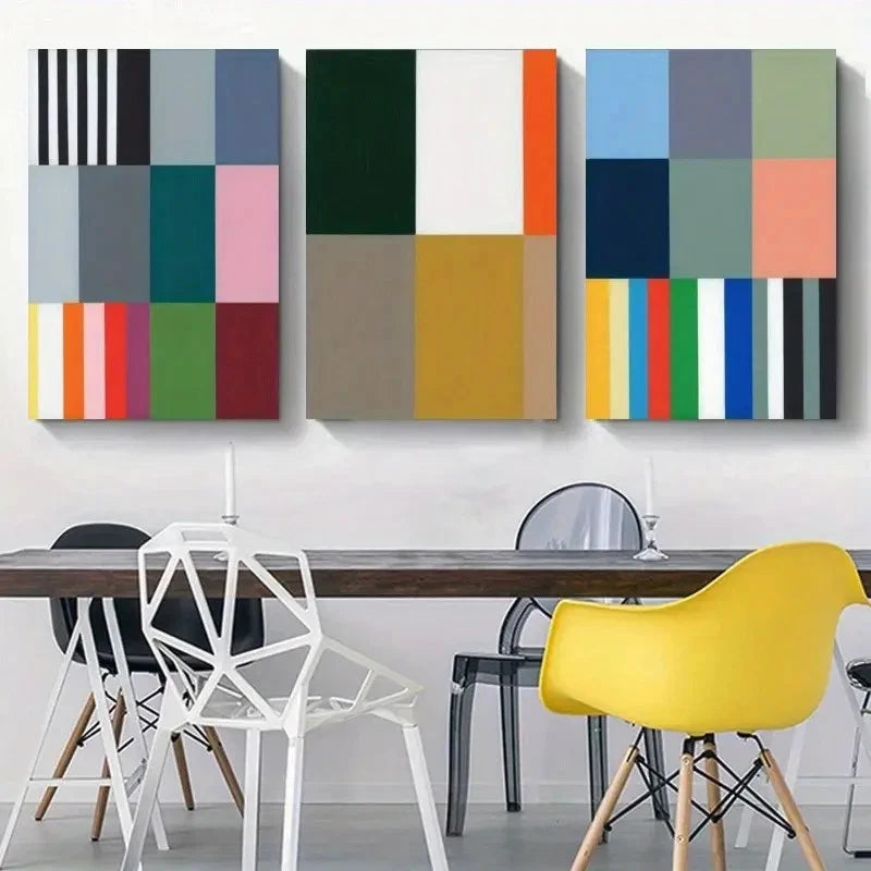 3pcs Color Blocks Stripes  Wall Art Set Canvas Framed 40x60cm - High Quality Print 100% Australian Made Wall Canvas Ready to Hang - Bella Home Decor