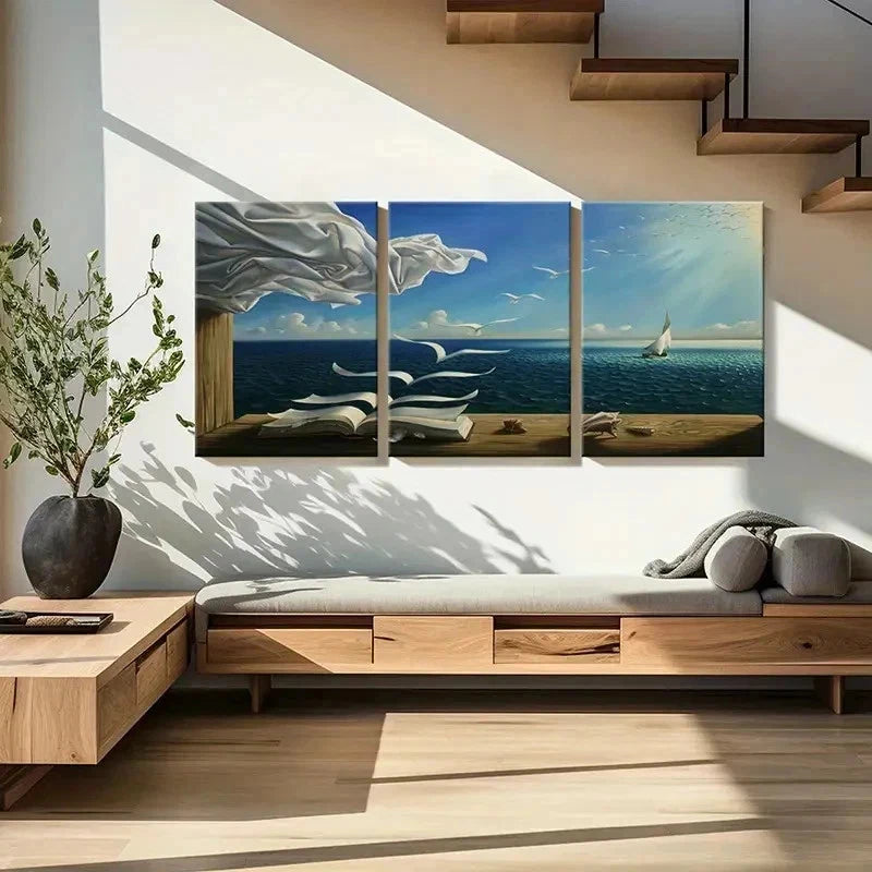 3pcs Surrealism Art Painting with Abstract Ocean Wall Art Set Canvas Framed 40x60cm - High Quality Print 100% Australian Made Wall Canvas Ready to Hang - Bella Home Decor