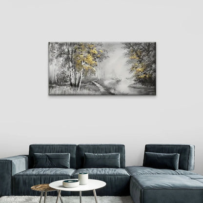 River Woods Forest Black White Wall Art Canvas Office Home Room Framed 120x60cm