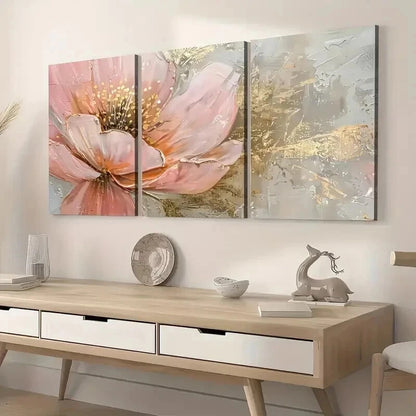 3pcs Golden Abstract Floral Landscape Wall Art Set Canvas Framed 50x70cm - High Quality Print 100% Australian Made Wall Canvas Ready to Hang - Bella Home Decor
