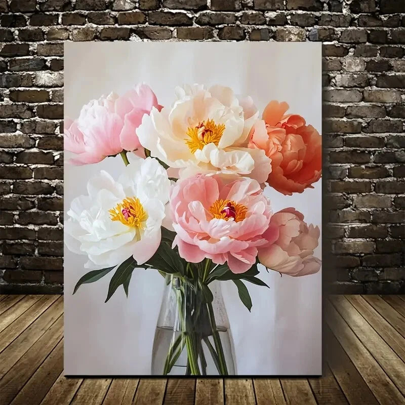 Beautiful Vibrant Peonies in Vase Vibrant 40x60cm Metal Print Ready to Hang
