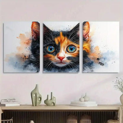 3pcs Calico Cat Cute Kitten Artwork Perfect Wall Art Set Canvas Framed 40x60cm - High Quality Print 100% Australian Made Wall Canvas Ready to Hang - Bella Home Decor