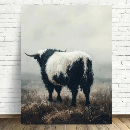 Beautiful Foggy Highland Cow Vintage Painting 40x60cm Metal Print Ready to Hang - Bella Home Decor