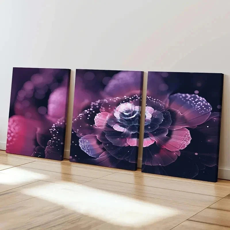 3pcs Fashion Theme Fractal Flower Abstract Wall Art Set Canvas Framed 50x70cm - High Quality Print 100% Australian Made Wall Canvas Ready to Hang