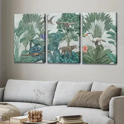 3pcs Tropical Forest & Birds Trees River Clouds Wall Art Set Canvas Unframed - High Quality Print 100% Australian Made Wall Canvas