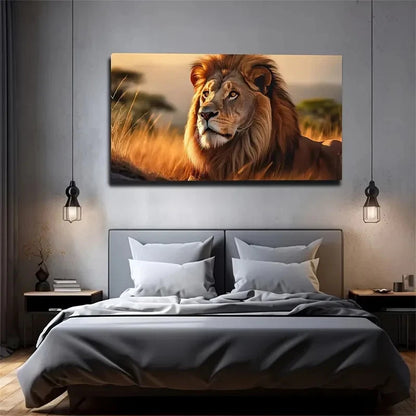 Realistic Lion On The Prairie Wall Art Canvas Office Home Room Framed 120x60cm