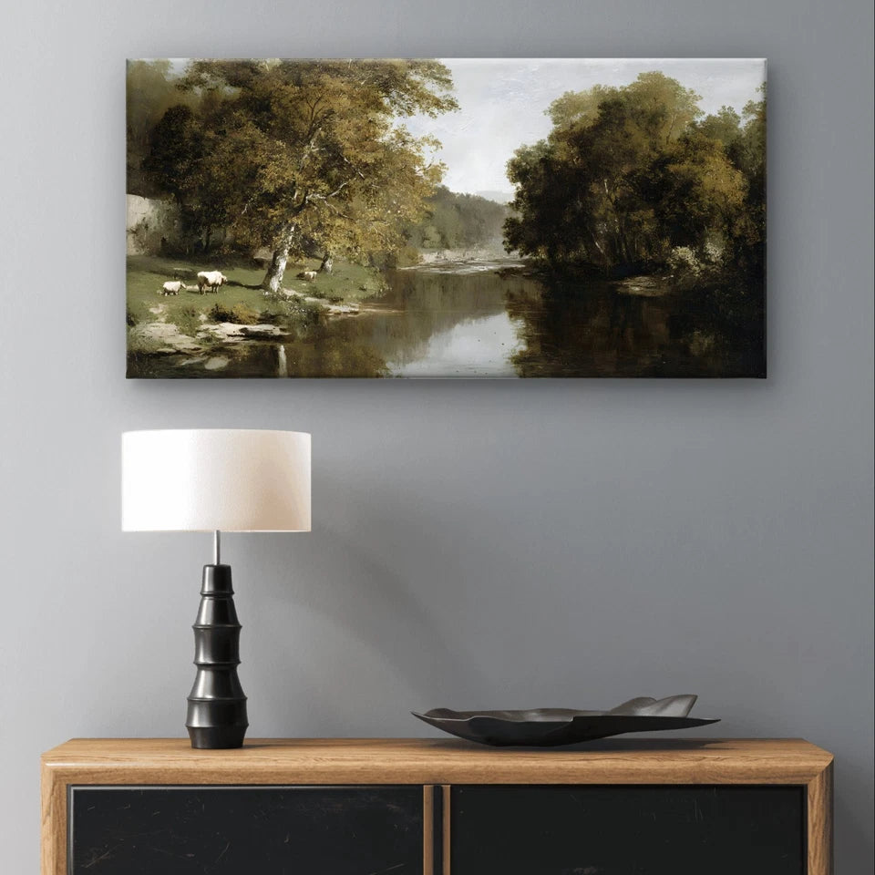 Classical River Landscape Painting Wall Art Canvas Office Home Framed 120x60cm
