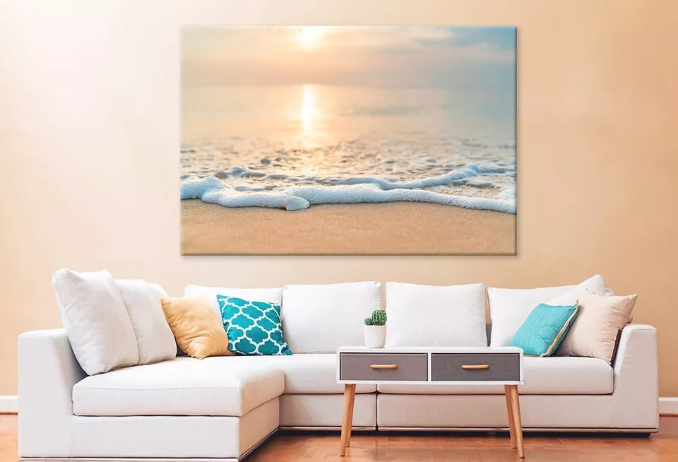 Sea Waves On The Golden Sand Wall Art Decor 100% Australian Made - Bella Home Decor