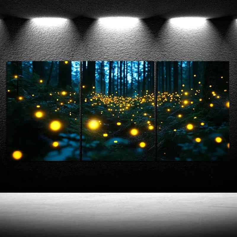 3pcs Fireflies in the Forest Triple Metal Print Ready to Hang Art - Bella Home Decor
