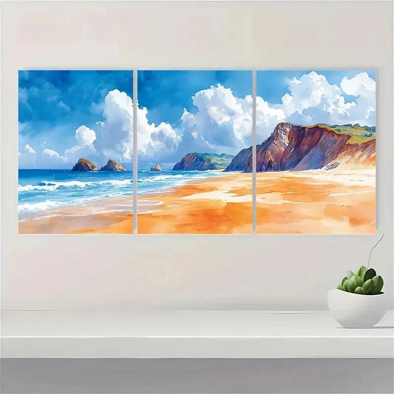 3pcs Beach Art England Coastal  PO  Wall Art Set Canvas Framed 40x60cm - High Quality Print 100% Australian Made Wall Canvas Ready to Hang - Bella Home Decor