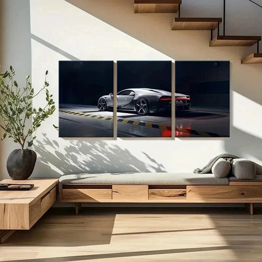 3pcs Modern Vehicle White Sports Car Wall Art Set Canvas Framed 40x60cm - High Quality Print 100% Australian Made Wall Canvas Ready to Hang