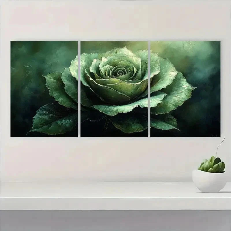 3pcsGreen Rose Canvas Art Prints  gr      Wall Art Set Canvas Framed 50x70cm - High Quality Print 100% Australian Made Wall Canvas Ready to Hang - Bella Home Decor