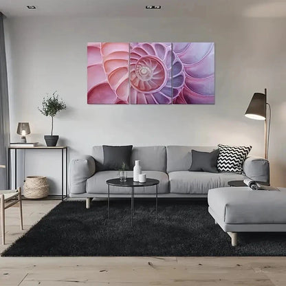 3pcs Abstract Pink Nautilus Shell Metal Print Ready to Hang Art - Bella Home Decor