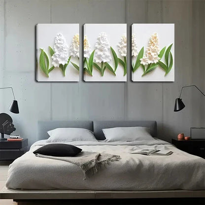 3pcs Hyacinth Floral Botanical White Perfect Wall Art Canvas Unframed - High Quality Print 100% Australian Made Wall Canvas