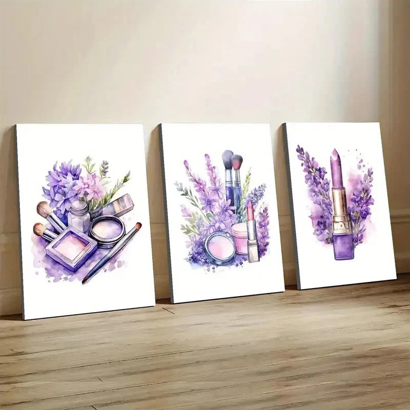 3pcs Beauty Salon Décor Lavender Perfect Wall Art Set Canvas Framed 40x60cm - High Quality Print 100% Australian Made Wall Canvas Ready to Hang - Bella Home Decor