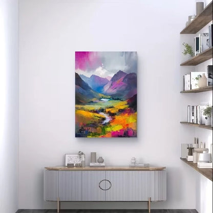 Vibrant Colorful Mountain & Valley Abstract Landscape Metal Print Ready to Hang