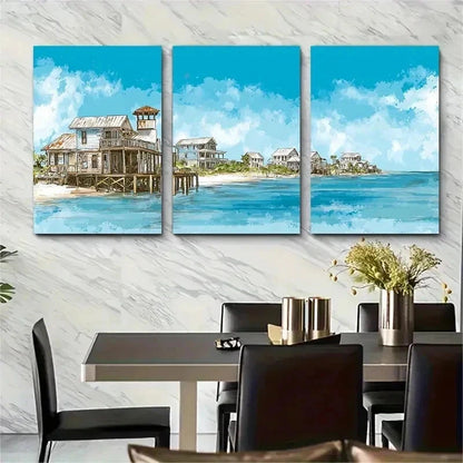 3pcs Winter Beach Nature Shoreline Perfect Wall Art Set Canvas Framed 50x70cm - High Quality Print 100% Australian Made Wall Canvas Ready to Hang