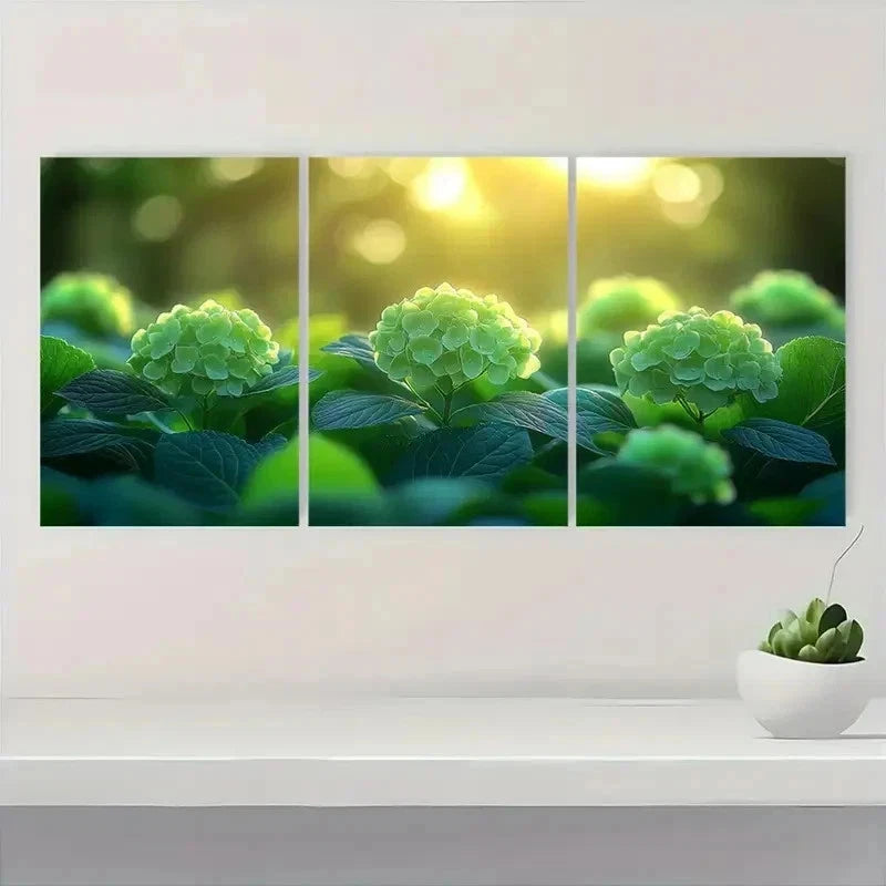 3pcs Vibrant Floral Garden Hydrangea Perfect Wall Art Set Canvas Framed 50x70cm - High Quality Print 100% Australian Made Wall Canvas Ready to Hang