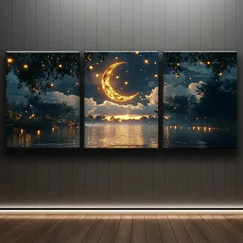 3pcs Featuring the Moon in the Sky Perfect Wall Art Set Canvas Unframed - High Quality Print 100% Australian Made Wall Canvas