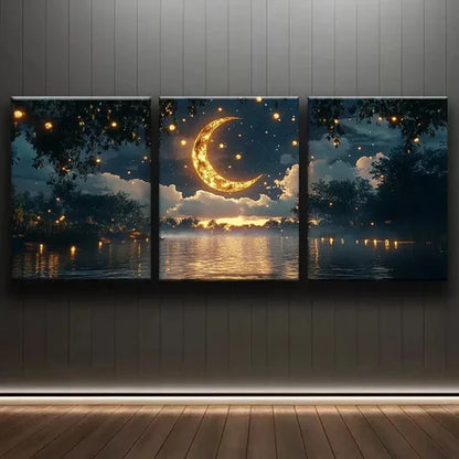 3pcs Featuring the Moon in the Sky Perfect Wall Art Set Canvas Unframed - High Quality Print 100% Australian Made Wall Canvas