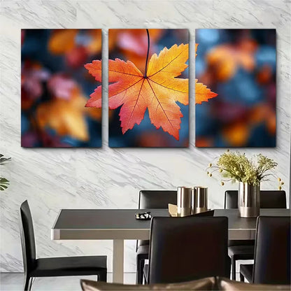 3pcs Vibrant Autumn Maple Leaf Metal Print Ready to Hang Art