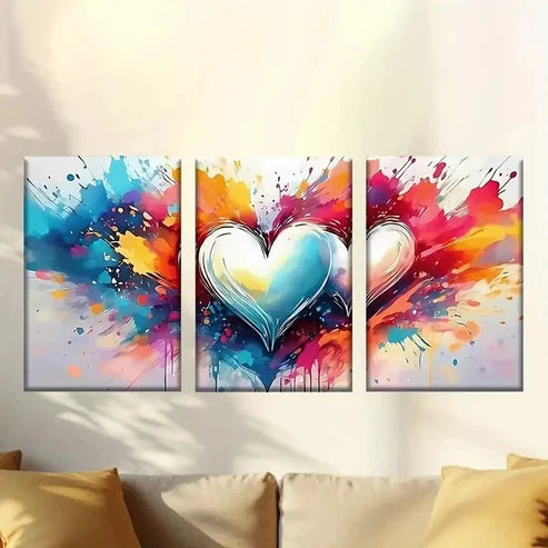 3pcs Colorful Heart Wallpapers Wall Art Canvas - High Quality Print 100% Australian Made Wall Canvas - Bella Home Decor