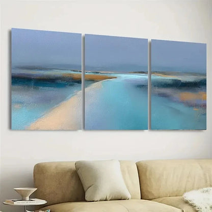 3pcs DustinWay Art Blue Pastel Wall Art Set Canvas Framed 50x70cm - High Quality Print 100% Australian Made Wall Canvas Ready to Hang - Bella Home Decor
