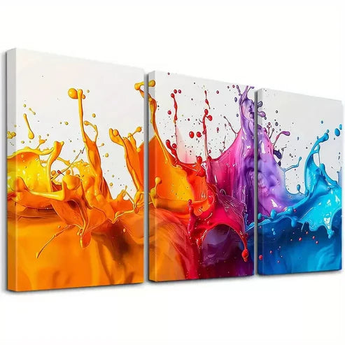 3pcs Decorative Blue And Orange Paint Splash Canvas Unframed - High Quality Print 100% Australian Made Wall Canvas