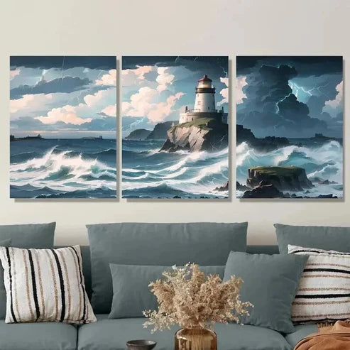 3pcs Nautical Coastal Landscape With Dramatic Wall Art Canvas Unframed - High Quality Print 100% Australian Made Wall Canvas