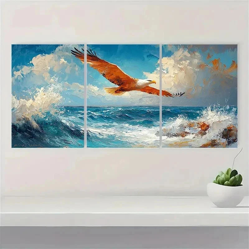 3pcs Eagle Soaring Over Ocean EU  Wall Art Set Canvas Framed 40x60cm - High Quality Print 100% Australian Made Wall Canvas Ready to Hang - Bella Home Decor