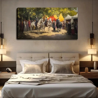 Equestrian Scene with Ornate Wall Art Canvas Office Home Room Framed 120x60cm - Bella Home Decor