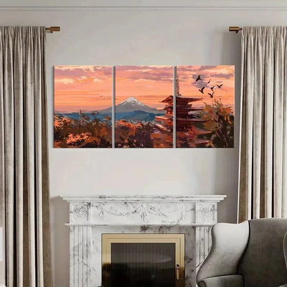3pcs Japanese Landscape Mount Fuji Wall Art Set Canvas Framed 50x70cm - High Quality Print 100% Australian Made Wall Canvas Ready to Hang