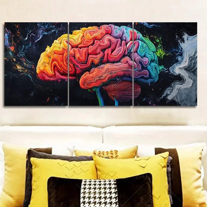 3pcs Vibrant Human Brain Colorful Neuron & Synapse Metal Print Ready to Hang Art - Bella Home Decor