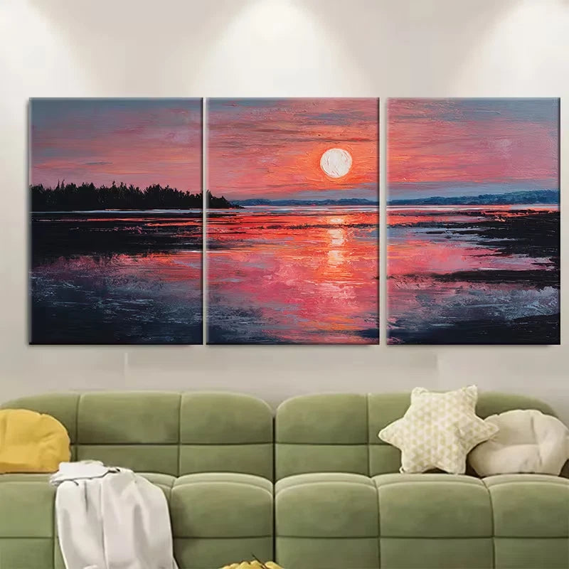 3pcs Sunset, Landscape Painting Metal Print Ready to Hang Art