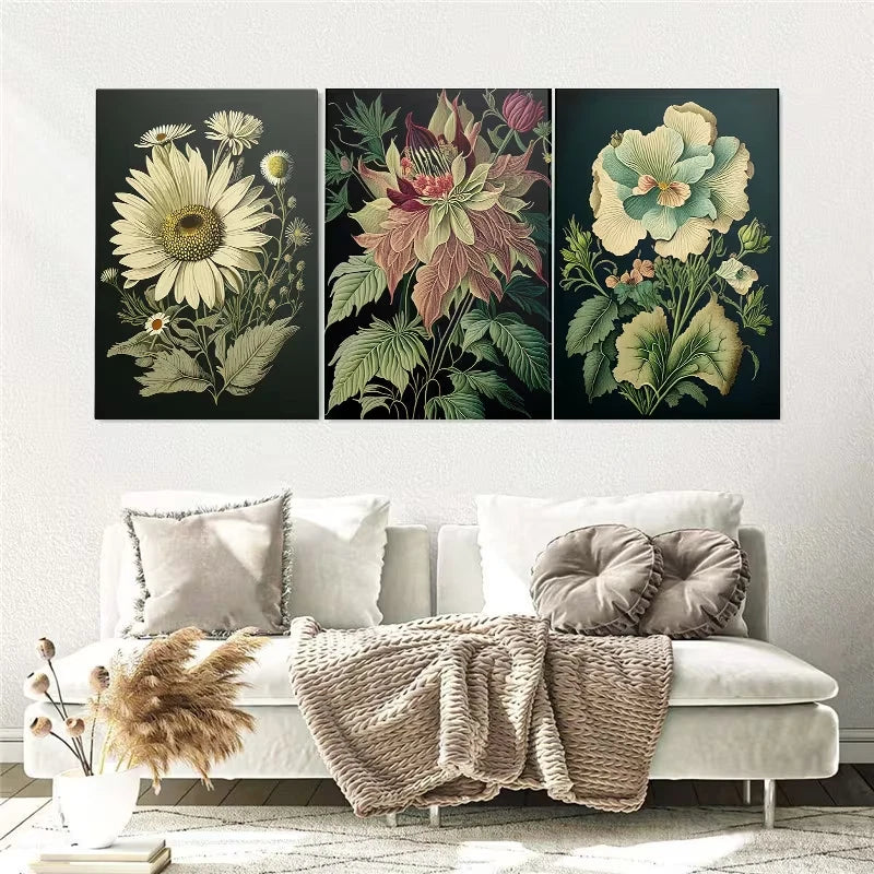 3pcs Elegant Floral Botanical Prints Wall Art Set Canvas Framed 50x70cm – High Quality Print, 100% Australian Made, Ready to Hang - Bella Home Decor