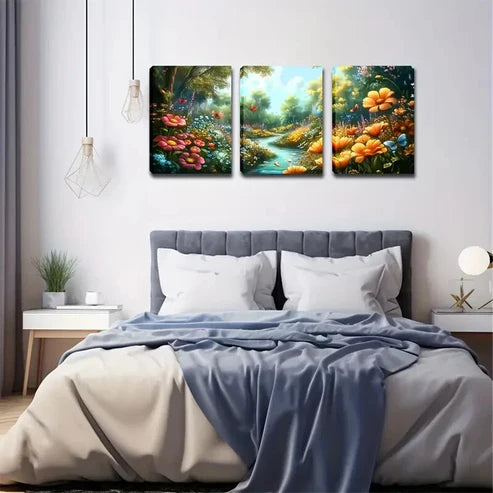 3pcs A Variety Of Flowers Romantic Style Wall Art Canvas Unframed - High Quality Print 100% Australian Made Wall Canvas - Bella Home Decor