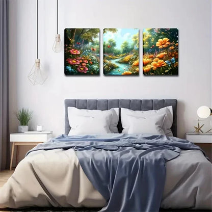 3pcs A Variety Of Flowers Romantic Style Wall Art Canvas Unframed - High Quality Print 100% Australian Made Wall Canvas - Bella Home Decor